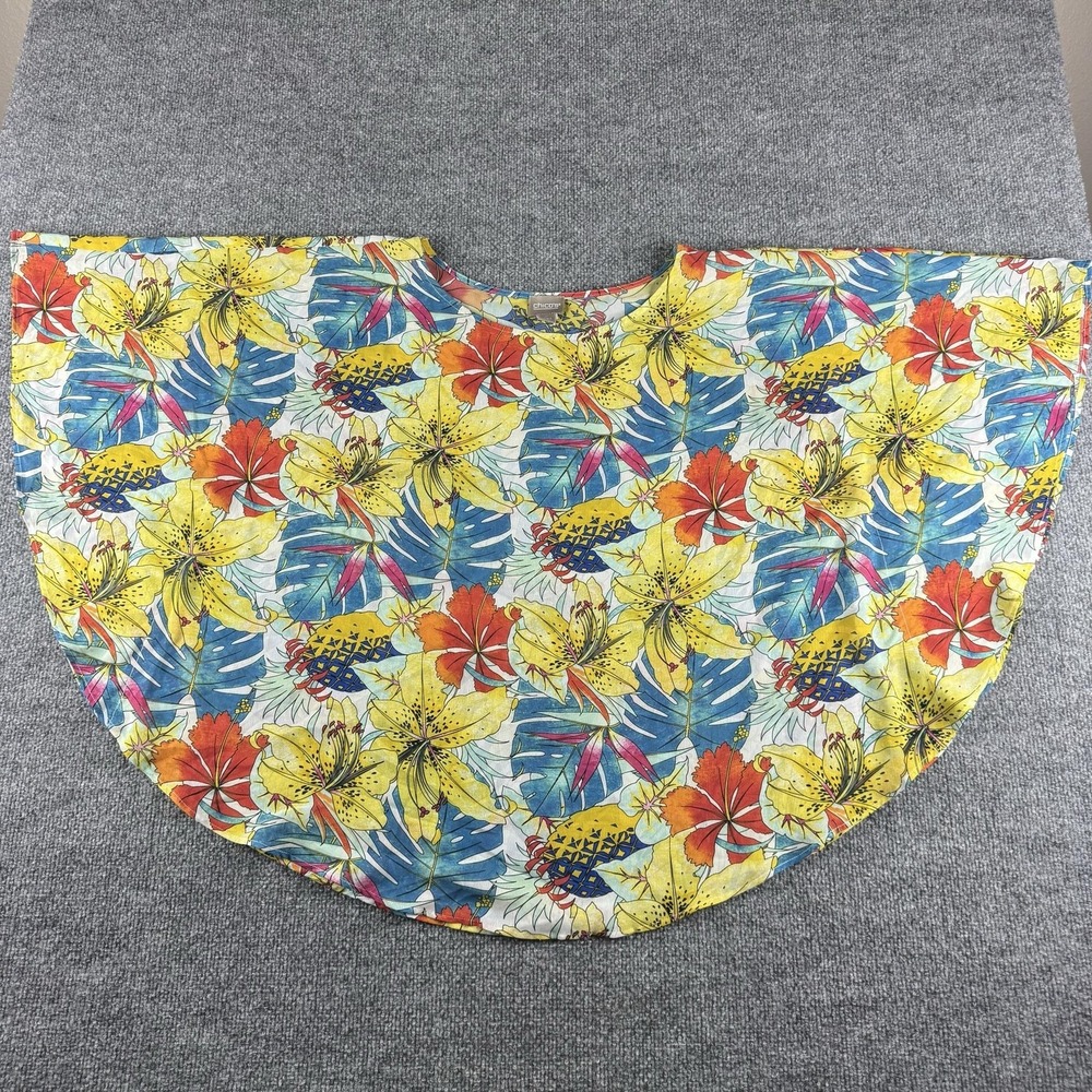 Chico's Kimono Blouse‎ Womens L/XL Multicolor Tropical Floral Short Sleeve